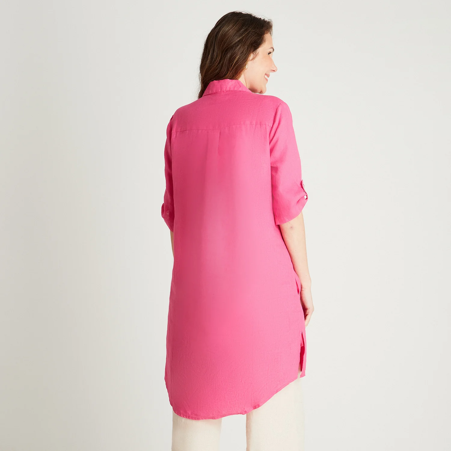 Tapado Lino Fucsia Cuello Camisero Bolsillos - Imagen 2