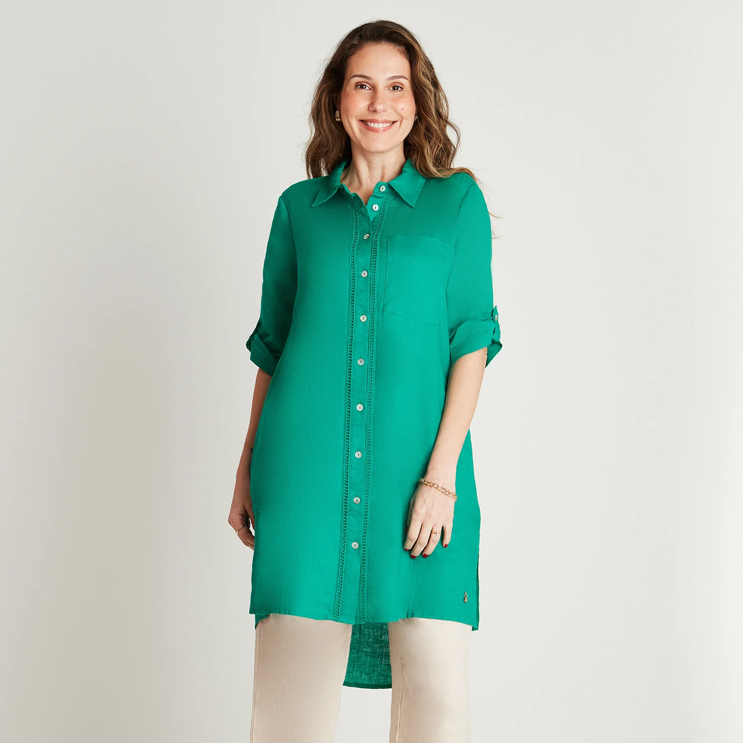 Tapado Verde Manga Codo Cuello Camisero