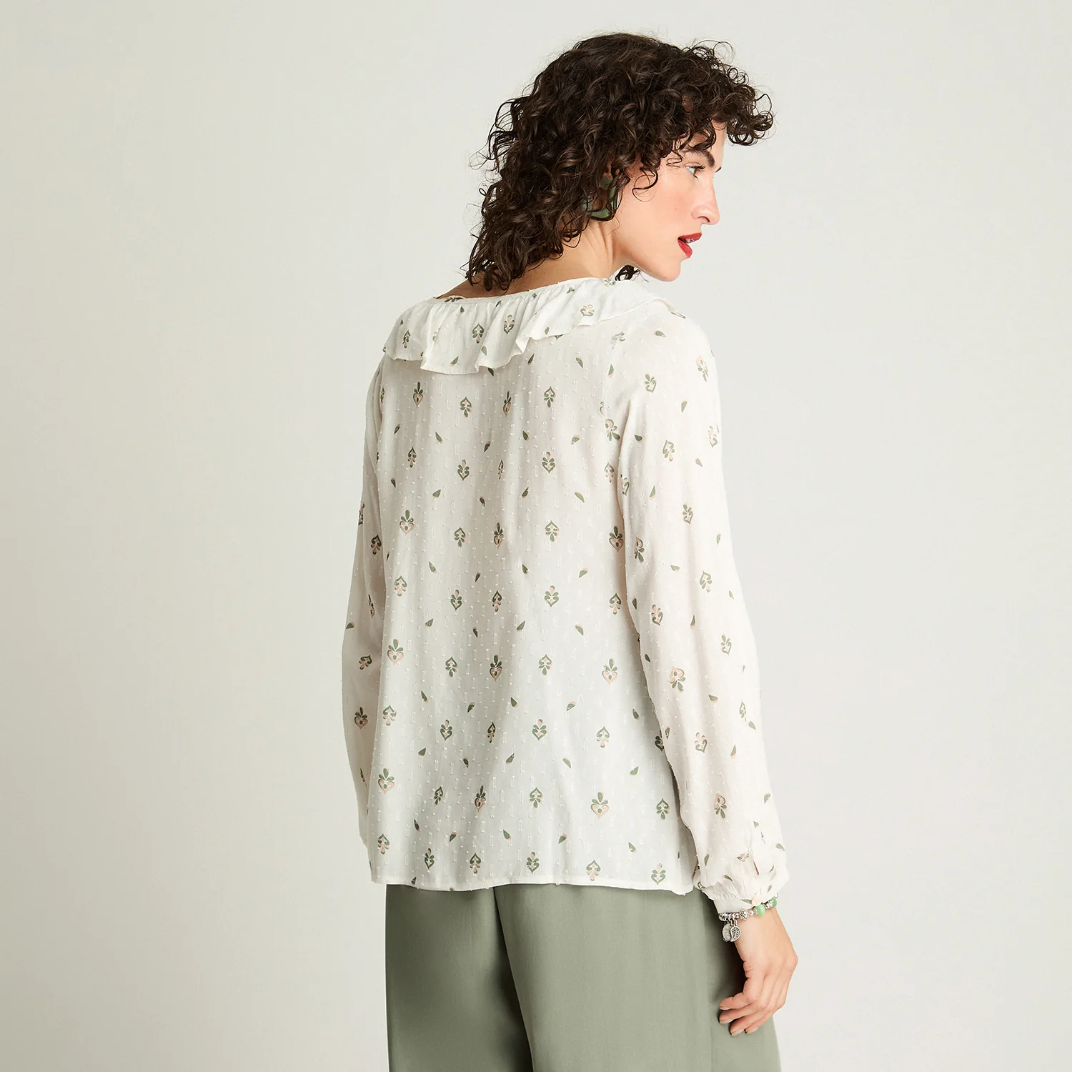 Blusa Manga Larga Tela Fantasía Estampada Crudo - Imagen 2
