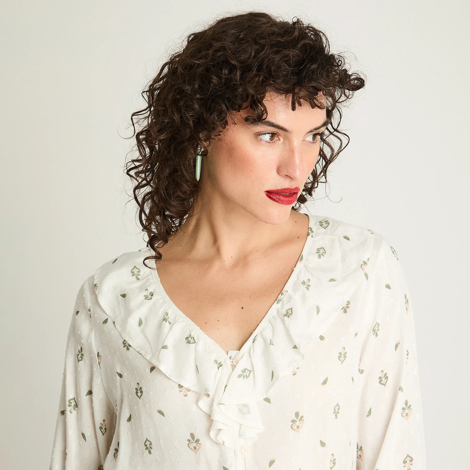 Blusa Manga Larga Tela Fantasía Estampada Crudo - Imagen 3