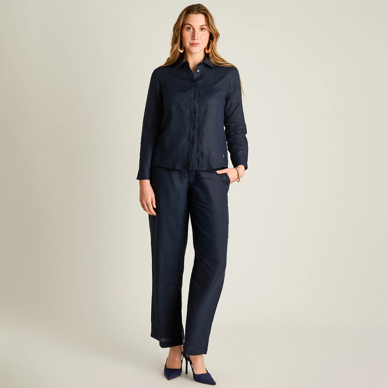 Blusa 100% Lino Azul - Imagen 4