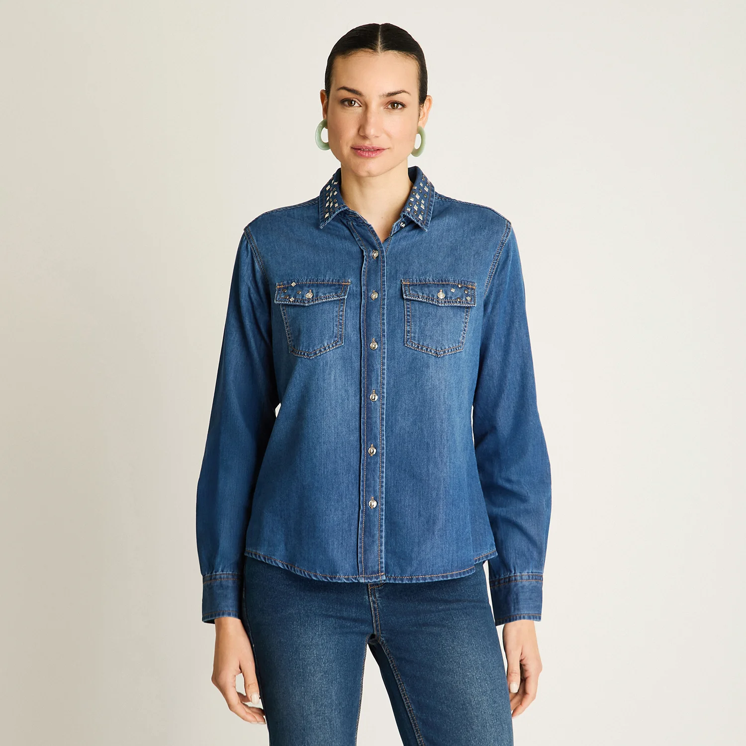 Blusa Algodón Azul Claro Manga Larga