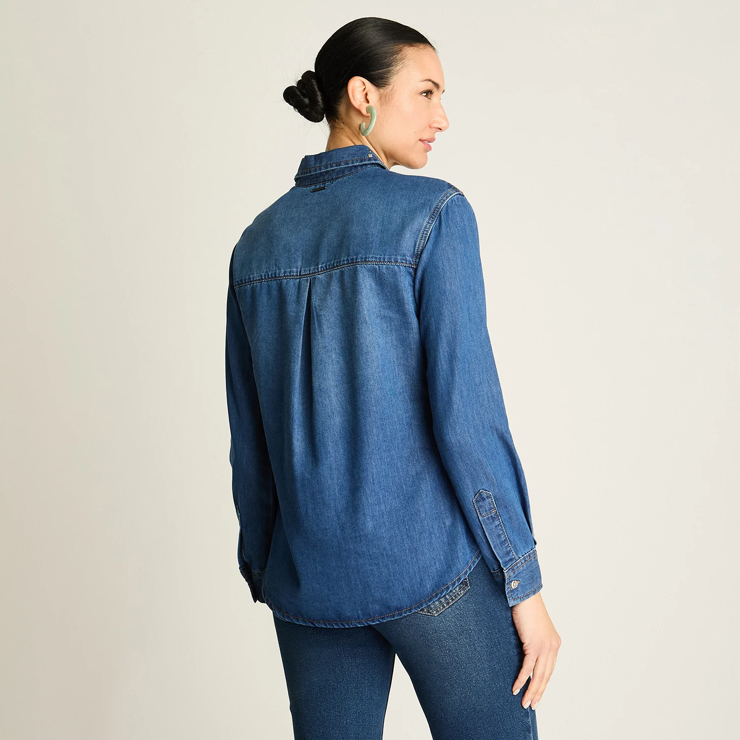 Blusa Algodón Azul Claro Manga Larga - Imagen 2