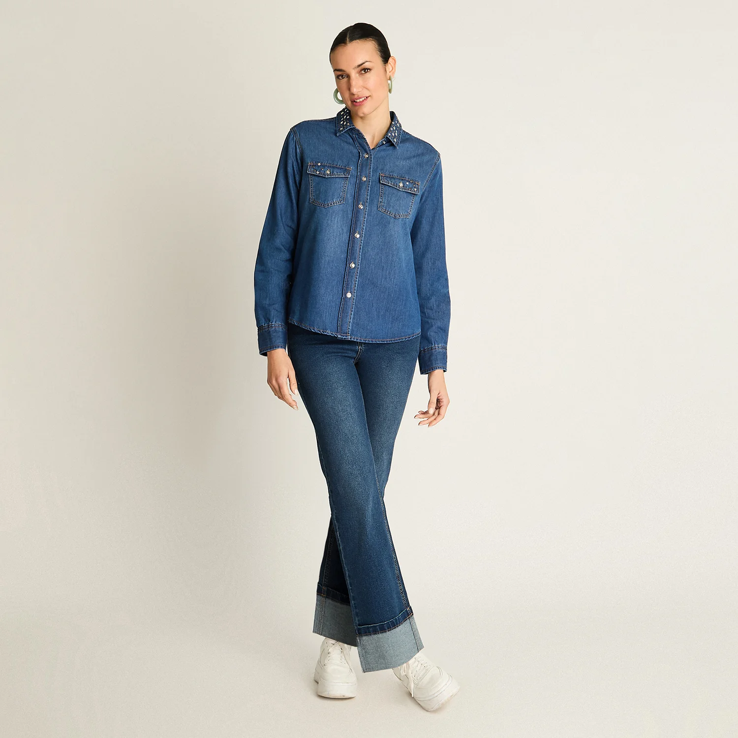 Blusa Algodón Azul Claro Manga Larga - Imagen 4