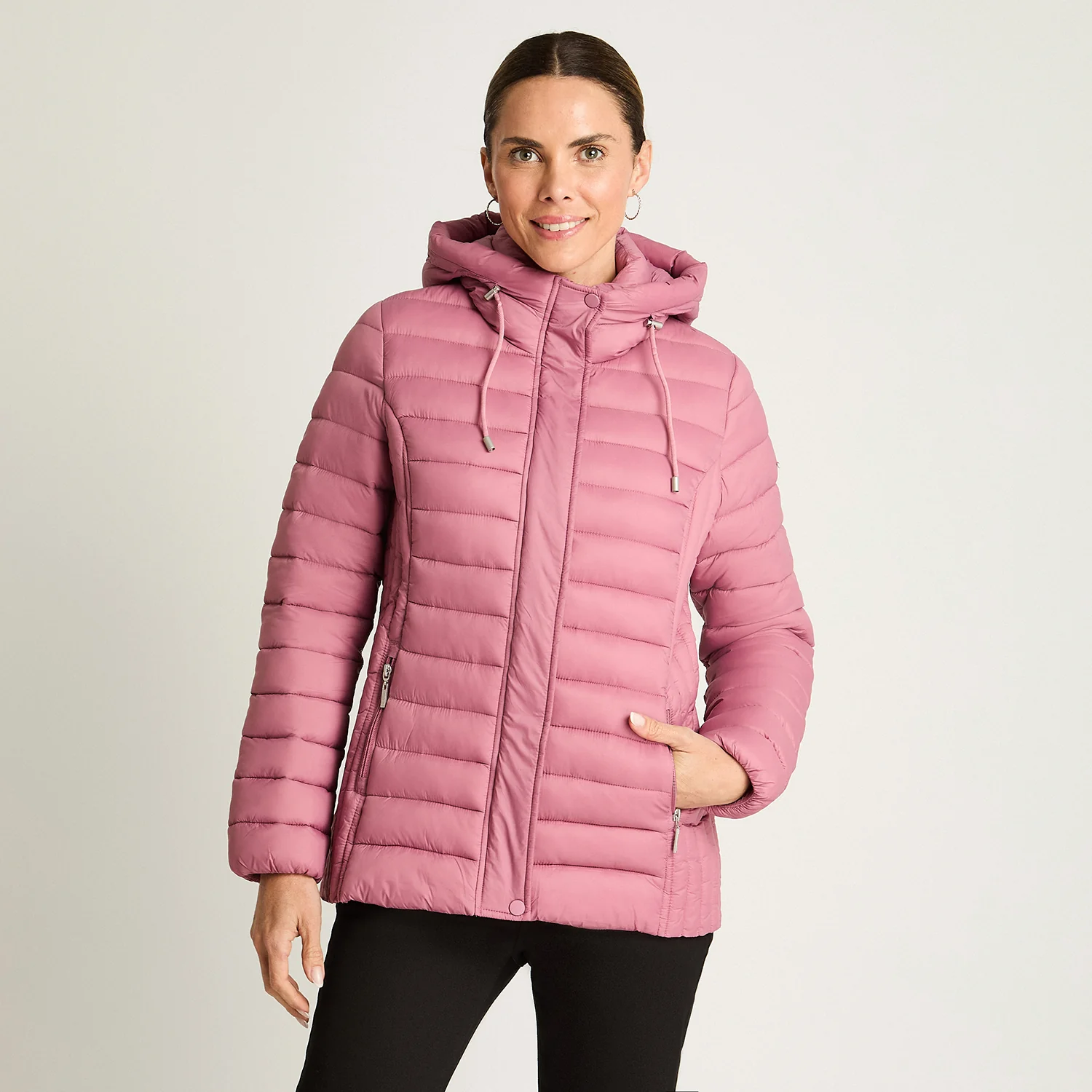 Parka Basica Corta Rosada Con Gorro A2364