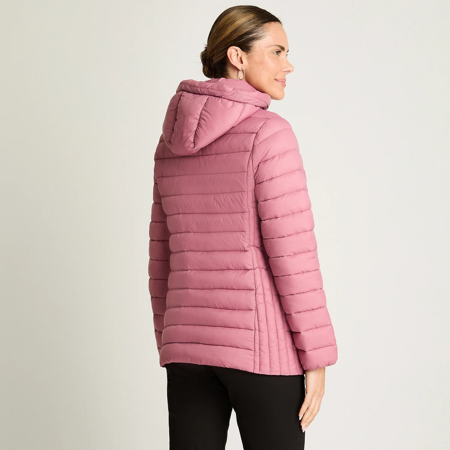 Parka Basica Corta Rosada Con Gorro A2364 - Imagen 2