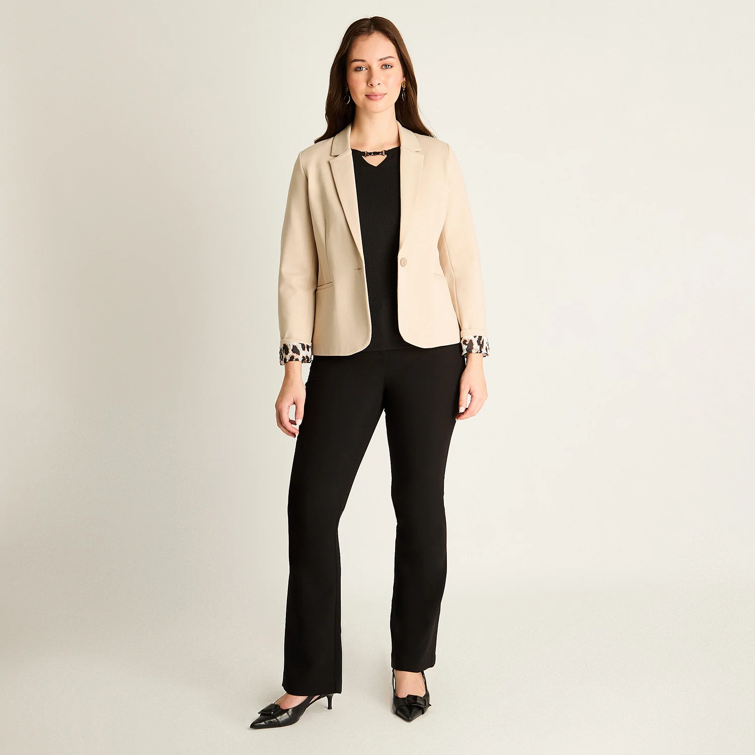 Blazer Beige con Puños Animal Print - Imagen 6