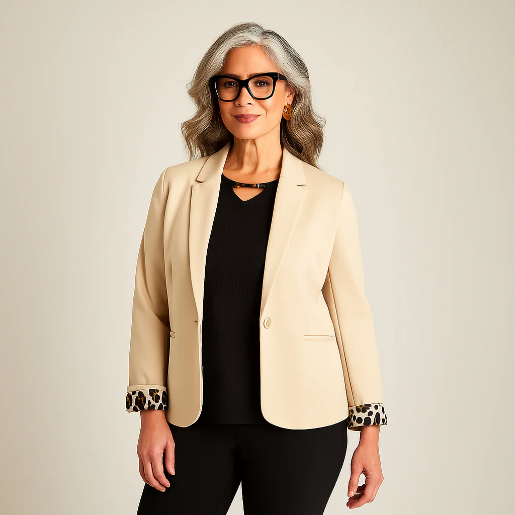 Blazer Beige con Puños Animal Print - Imagen 2