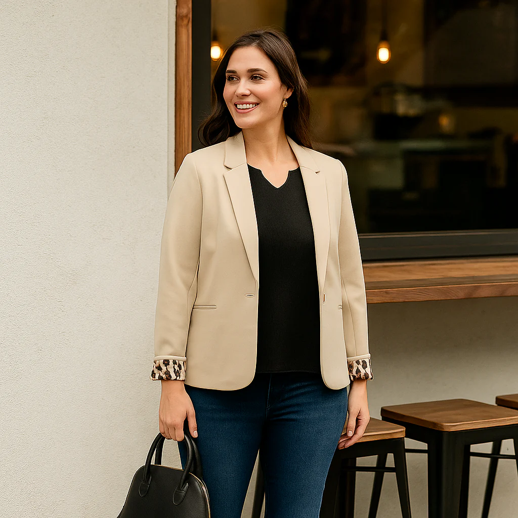 Blazer Beige con Puños Animal Print - Imagen 7