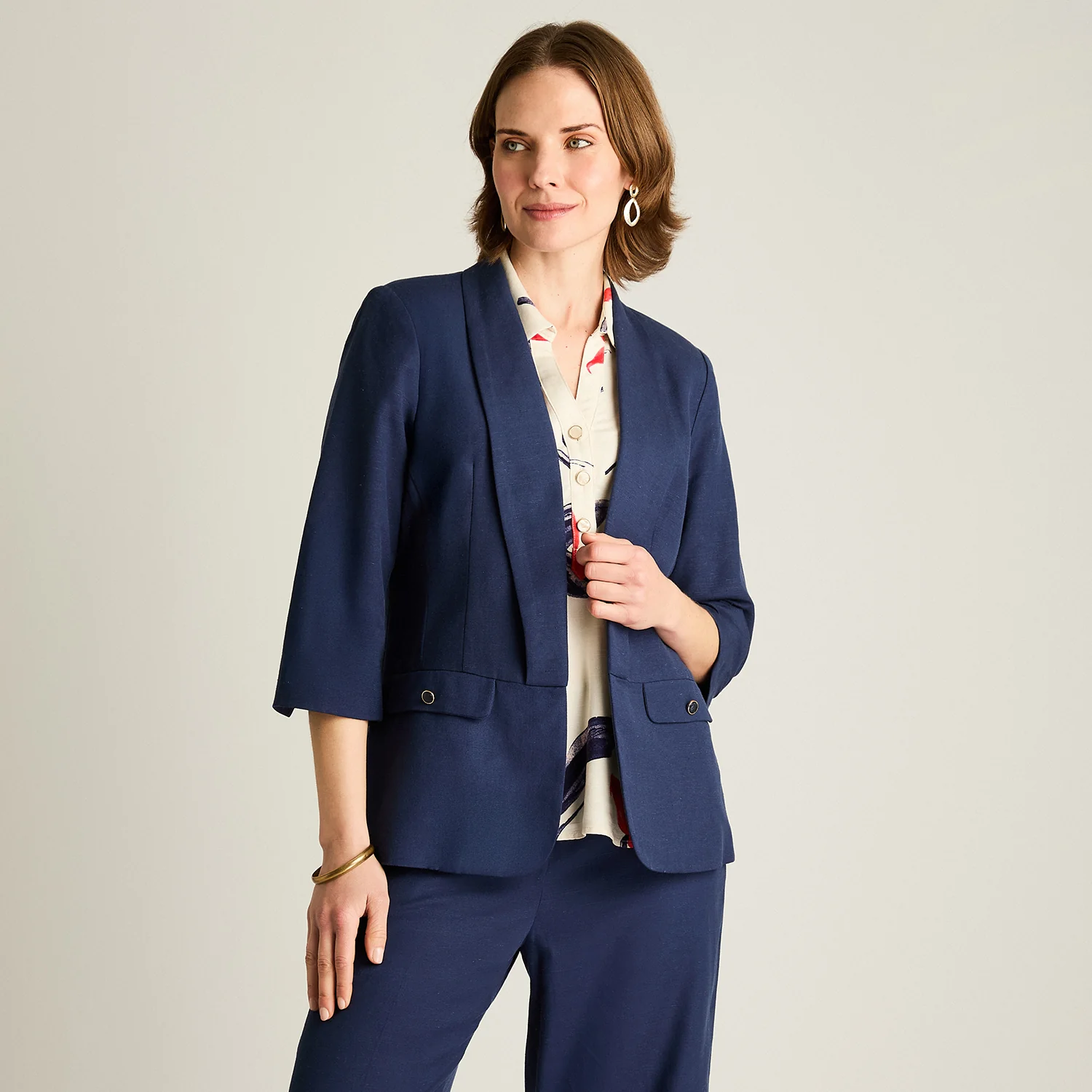 Blazer Azul Manga 3/4 Lino