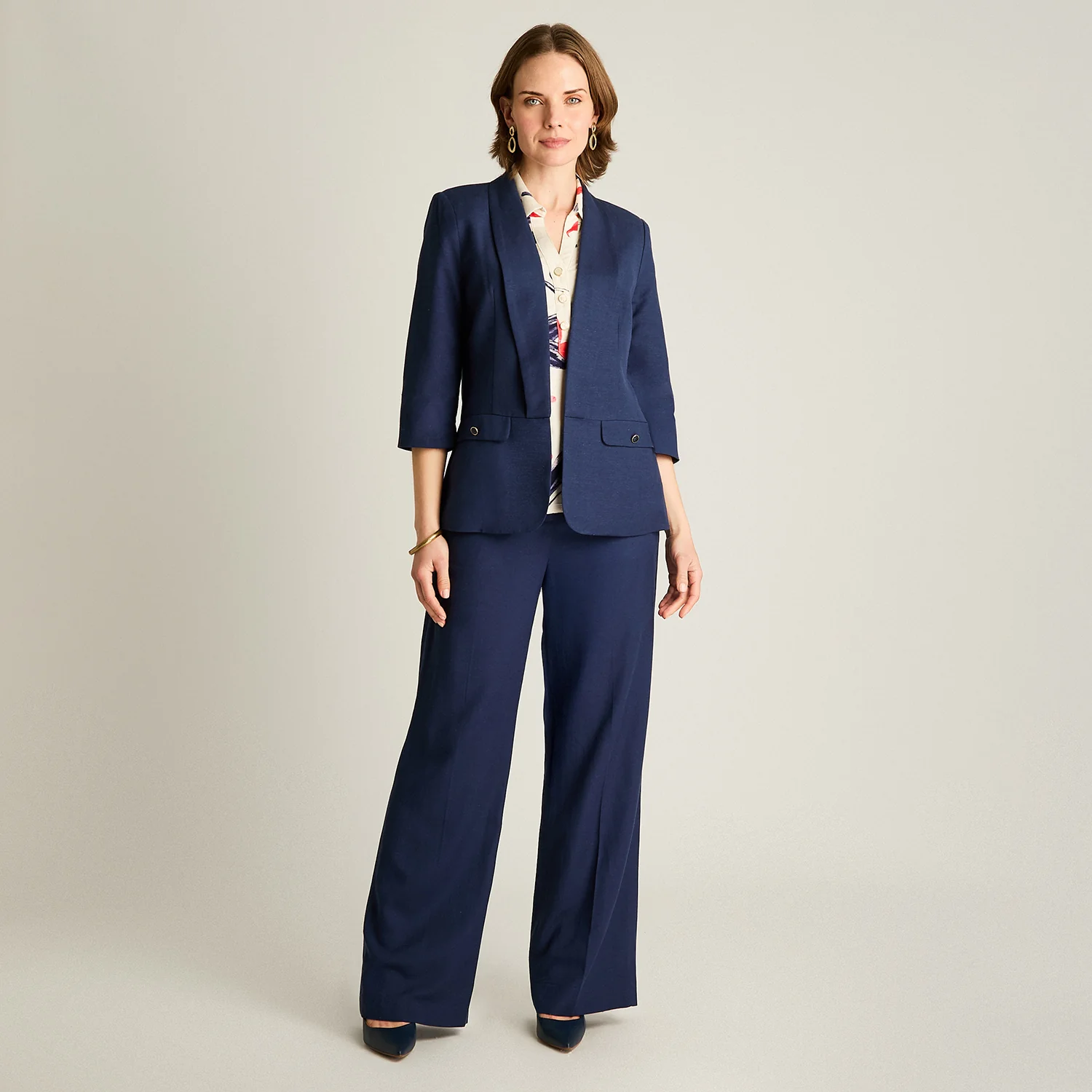 Blazer Azul Manga 3/4 Lino - Imagen 4