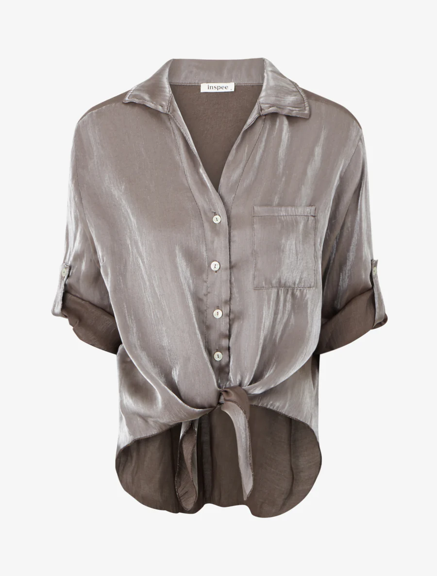 Blusa asimétrica nacarada para atar - Marrón