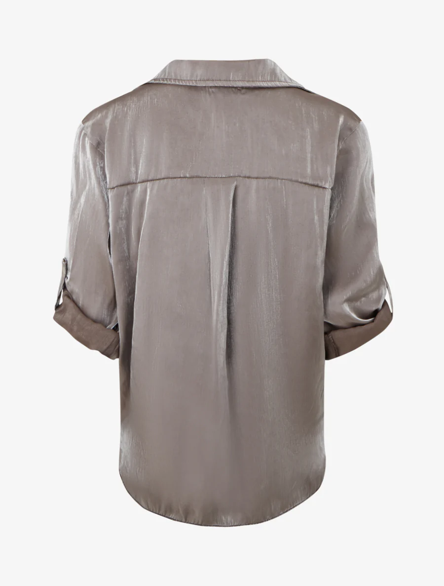 Blusa asimétrica nacarada para atar - Marrón - Imagen 2