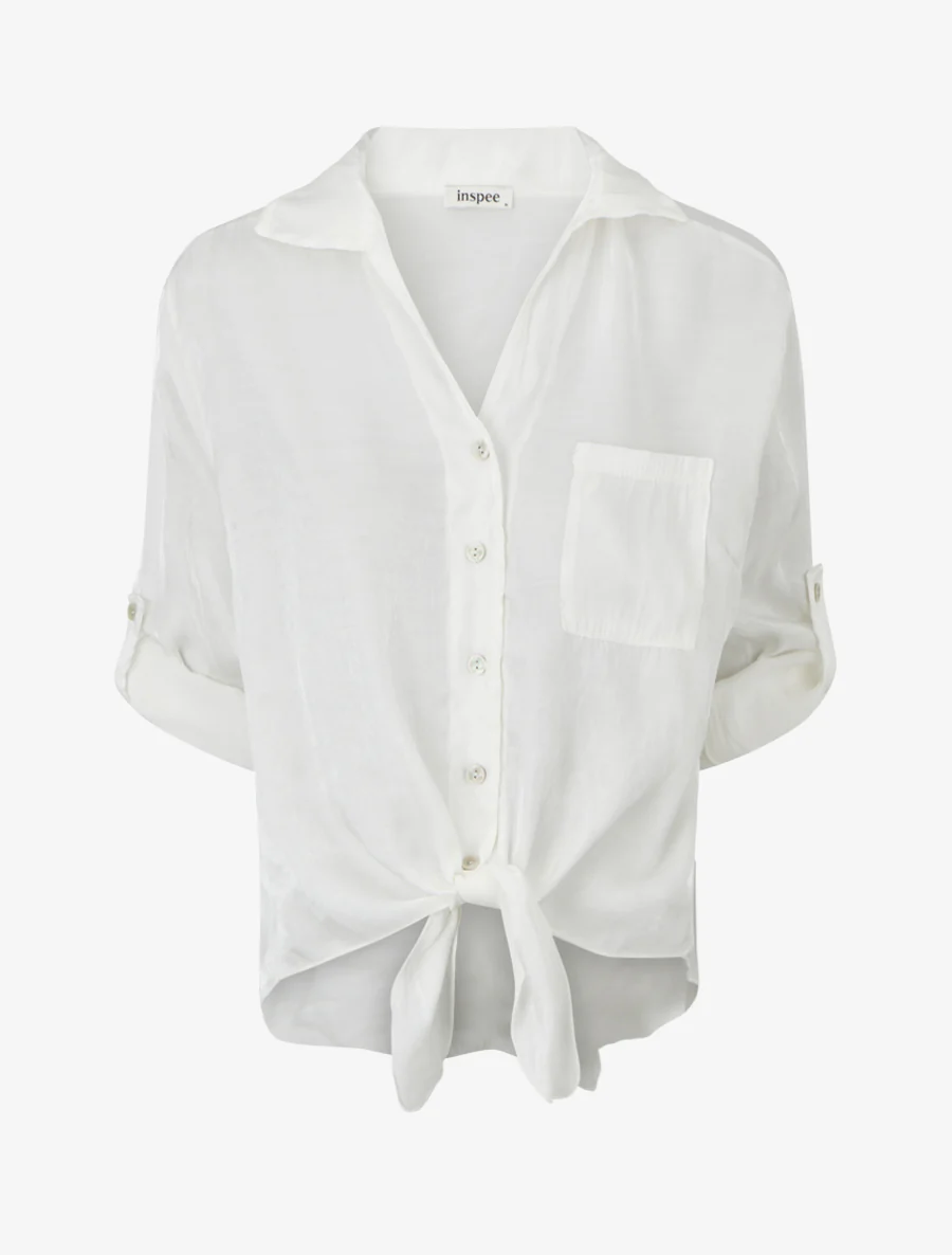 Blusa asimétrica nacarada para atar - Blanco