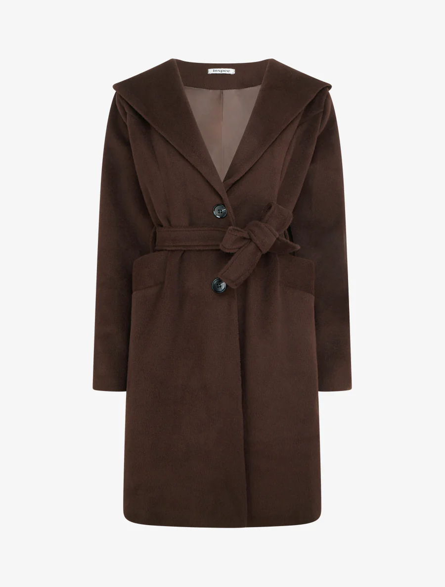 Abrigo largo con capucha - Marrón