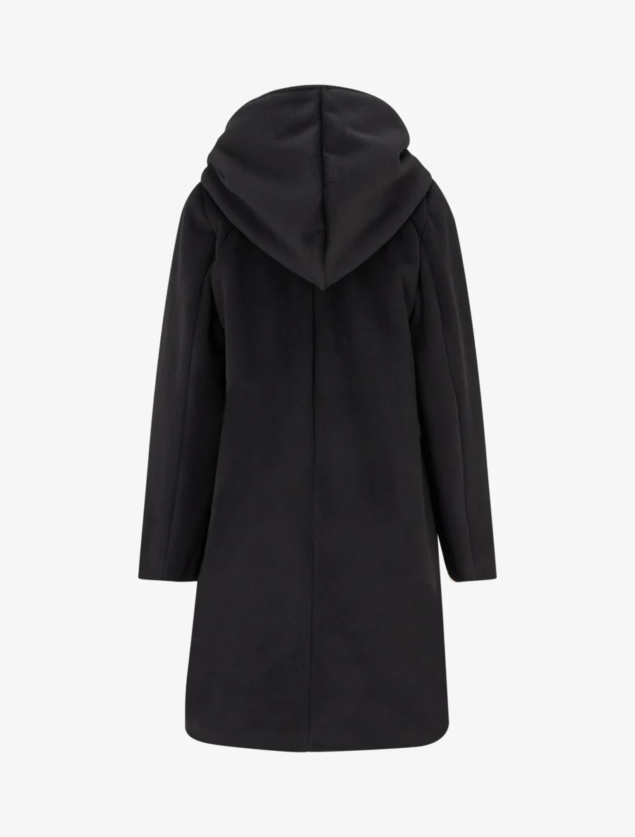 Abrigo largo con capucha de corte recto - Negro - Imagen 2