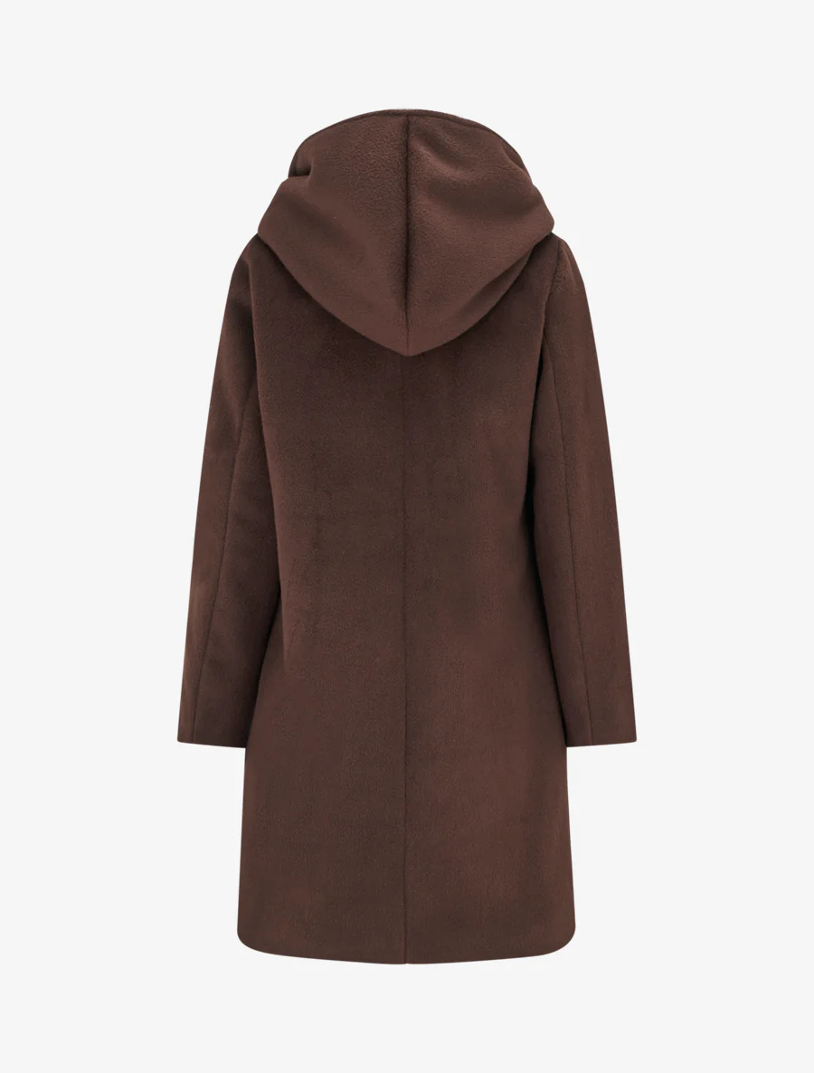Abrigo largo con capucha de corte recto - Marrón - Imagen 2