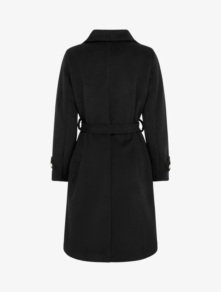 Abrigo largo liso con botón decorativo - Negro - Imagen 2