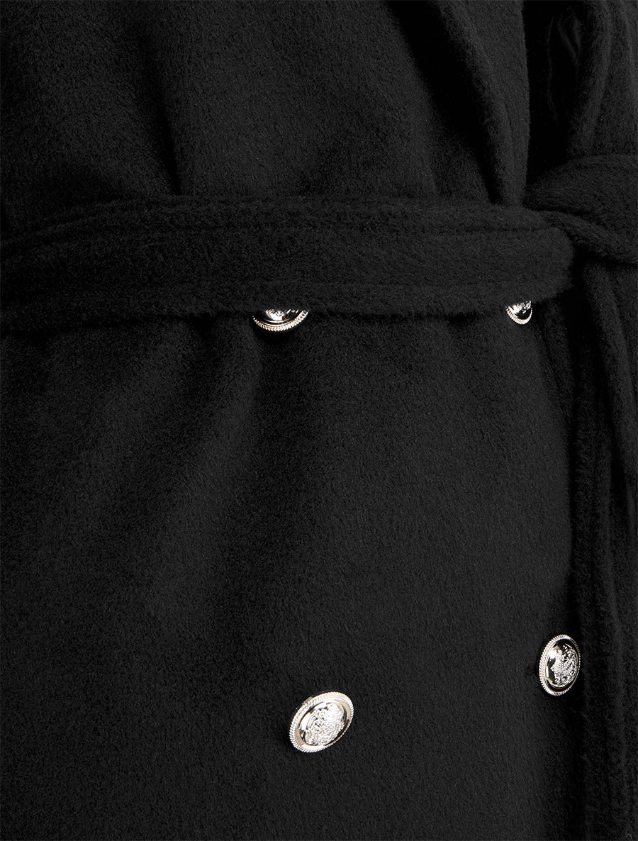 Abrigo largo liso con botón decorativo - Negro - Imagen 3