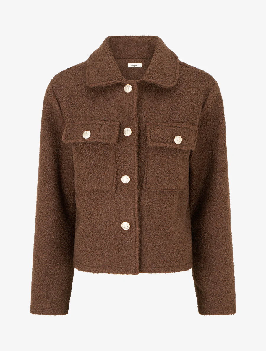 Abrigo corto efecto lana rizada - Marrón