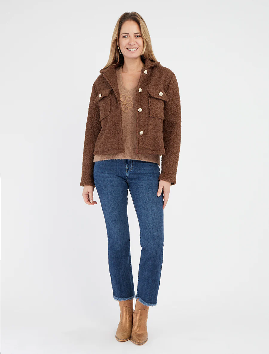 Abrigo corto efecto lana rizada - Marrón - Imagen 4